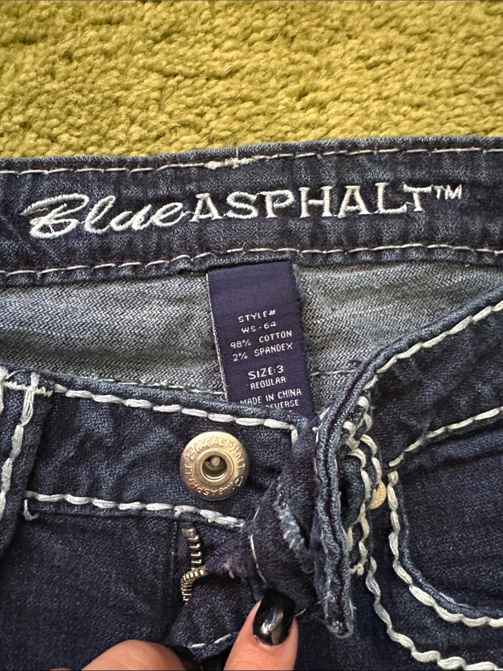 Blue Asphalt Dark Blue Skinny Jeans with White Contrast Stitching - Picture 2 of 3